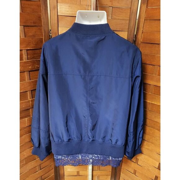 Laundry by Shelli Segal New Casual Lace-Trim Bomber Jacket Midnight Blue Size 14 - Picture 6 of 7